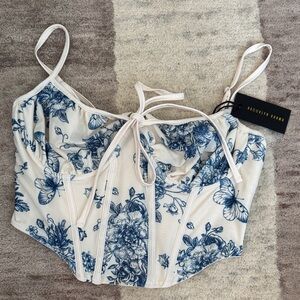 Cream and Blue Floral Corset NWT